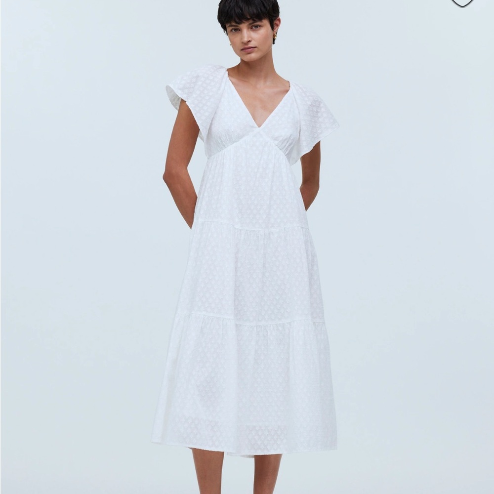 NWT Madewell Tie-Back Flutter-Sleeve Tiered Midi Dress in Soft White - Size S